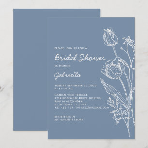 Minimalistische Stofblauwe Witte Bruidsdouche Kaart