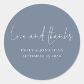 Minimalistische stoffige blauw liefde Bedankt name Ronde Sticker (Voorkant)