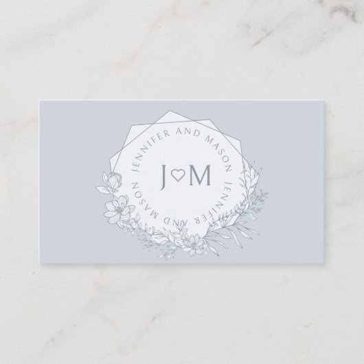 Minimalistische stoffige blauwe bloemenbruiloft Pl Plaatskaartje (Achterkant)