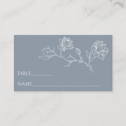 Minimalistische stoffige blauwe bloemenbruiloft Pl Plaatskaartje