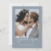 Minimalistische stoffige blauwe bruiloft dank u fo bedankkaart (Voorkant)