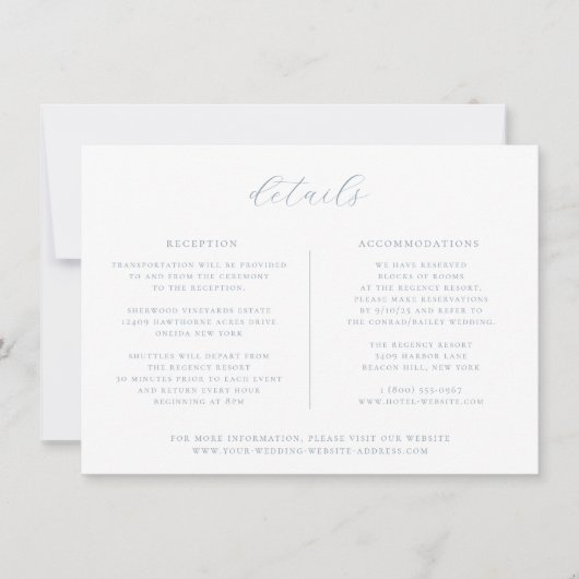 Minimalistische stoffige blauwe bruiloft details K Kaart (Voorkant)