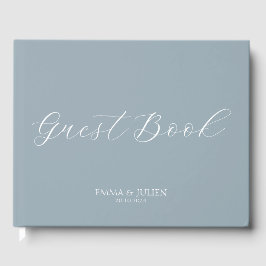 Minimalistische stoffige blauwe bruiloft gastenboe gastenboek
