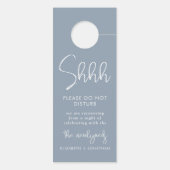 Minimalistische stoffige blauwe bruiloft niet stor deurhanger (Achterkant)