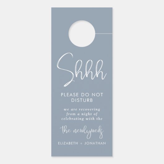 Minimalistische stoffige blauwe bruiloft niet stor deurhanger (Achterkant)