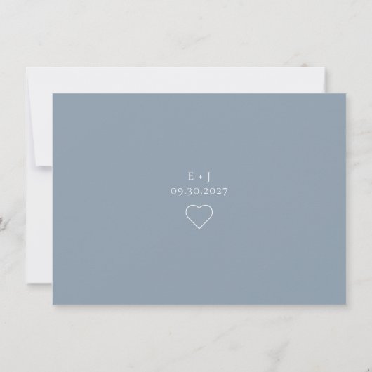 Minimalistische stoffige blauwe bruiloft Save the  Kaart (Achterkant)