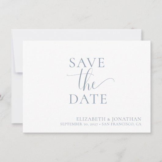 Minimalistische stoffige blauwe bruiloft Save the  Kaart (Voorkant)