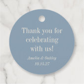 Minimalistische stoffige blauwe elegante bruiloft  bedankjes labels (Achterkant)