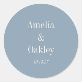 Minimalistische stoffige blauwe elegante bruiloft  ronde sticker