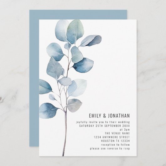 Minimalistische stoffige blauwe eucalyptus QR code Kaart (Voorkant / Achterkant)