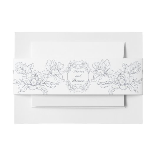 Minimalistische stoffige blauwe Magnolia Bloemen Uitnodigingen Wikkel (Voorkant Voorbeeld)