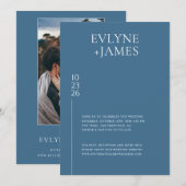 Minimalistische stoffige blauwe moderne bruiloft f kaart (Voorkant / Achterkant)