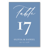 Minimalistische stoffige blauwe moderne bruiloft kaart (Achterkant)