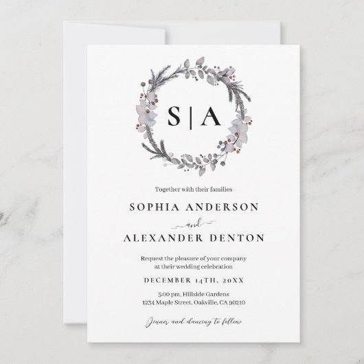 Minimalistische stoffige blauwe winterkrans kaart (Voorkant)