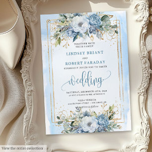 Minimalistische stoffige blauwe witte bloemen brui kaart