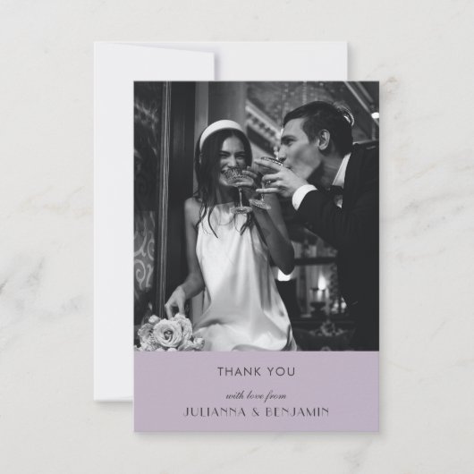 Minimalistische stoffige Lila Art Deco bruiloft fo Bedankkaart (Voorkant)