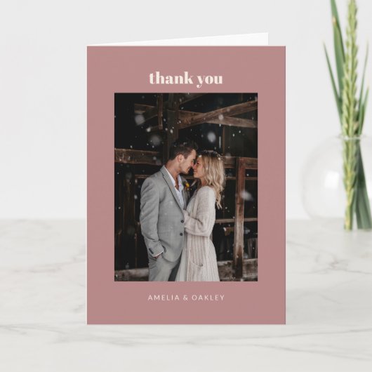 Minimalistische stoffige Roos bruiloft foto gevouw Bedankkaart (Voorkant)