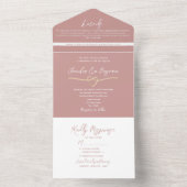 Minimalistische stoffige roze bruiloft all in one uitnodiging (Binnen)