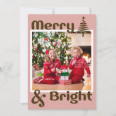 Minimalistische stoffige roze bruine kerstboom fot feestdagenkaart (Voorkant)