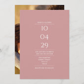 Minimalistische stoffige roze fotobruiloftdatum kaart (Voorkant / Achterkant)