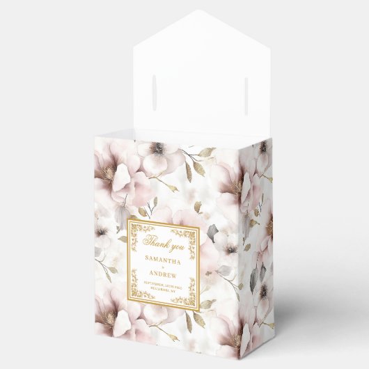 Minimalistische stoffige roze gouden bruiloft guns bedankdoosjes (Geopend)