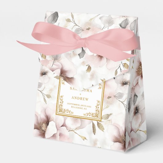 Minimalistische stoffige roze gouden bruiloft guns bedankdoosjes (Voorkant Zijde)