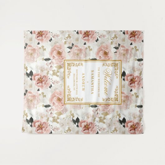 Minimalistische stoffige roze ivoren bloemen bruil wandkleed (Voorkant (horizontaal))