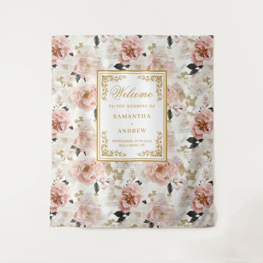 Minimalistische stoffige roze ivoren bloemen bruil wandkleed (Voorkant)