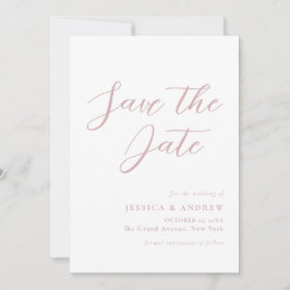 Minimalistische stoffige roze & witte eenvoudige b save the date