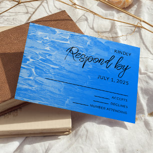 Minimalistische strand azuurblauwe RSVP kaart