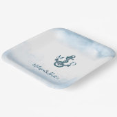 Minimalistische strand blauw anker nautische bruil papieren bordje (Gebogen)