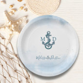 Minimalistische strand blauw anker nautische bruil papieren bordje
