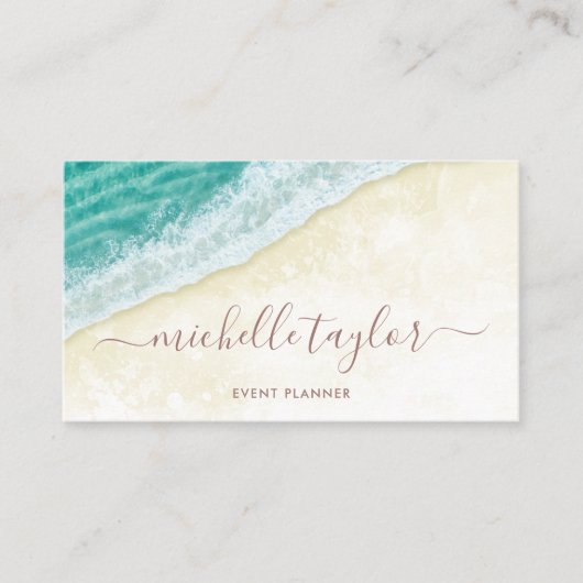 Minimalistische strand waterverf social media visitekaartje (Voorkant)
