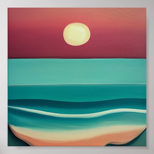 Minimalistische strand zonsondergang kunst poster (Voorkant)