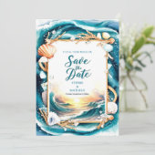 Minimalistische strandbruiloft save the date (Staand voorkant)