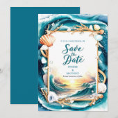 Minimalistische strandbruiloft save the date (Voorkant / Achterkant)