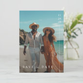 Minimalistische strandfoto dubbelzijdige bruiloft save the date (Staand voorkant)