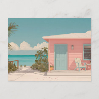 Minimalistische strandhut kustkunst ansichtkaart briefkaart