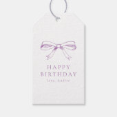 Minimalistische  strik Paarse Happy Birthday Cadeaulabel (Voorkant)