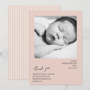 Minimalistische Stripe Baby Foto Blush Geboorte Aa Bedankkaart