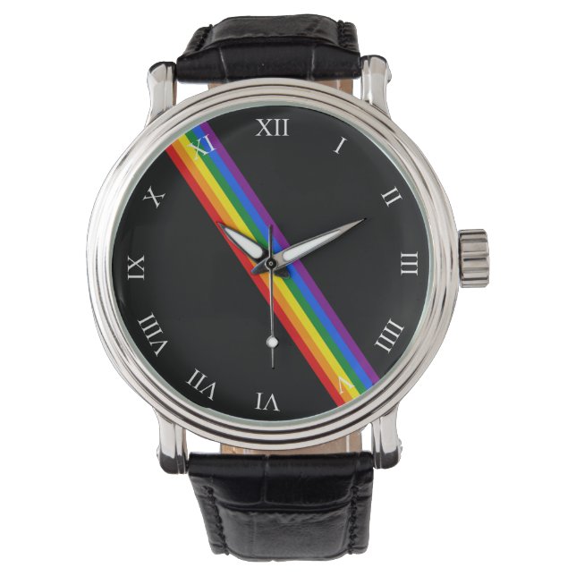 Minimalistische Subtiele Rainbow Romeinse cijfers Horloge (Voorkant)
