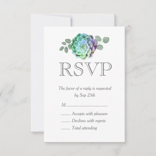 Minimalistische Succulenten Bruiloft RSVP Kaarten (Voorkant)