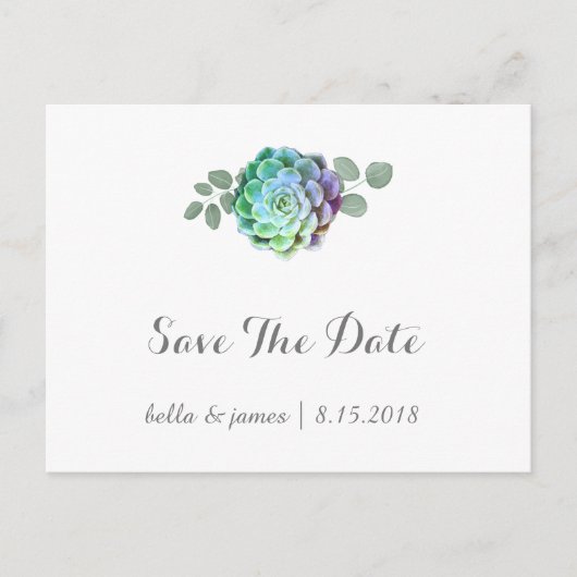Minimalistische Succulenten Save The Date Postkaar Aankondigingskaart (Voorkant)