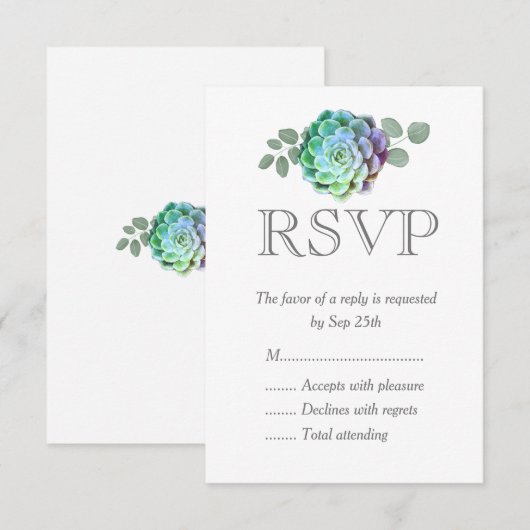 Minimalistische Succulenten Trouw RSVP Kaarten Kaartje (Voorkant / Achterkant)