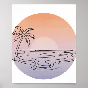 Minimalistische Sunset Beach lijnkunstposter Poster