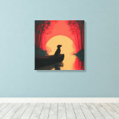 Minimalistische Sunset Black Labrador Dog Canvas Afdruk (Insitu (Houten vloer))
