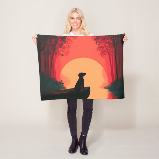 Minimalistische Sunset Black Labrador Dog Fleece Deken (In situ)