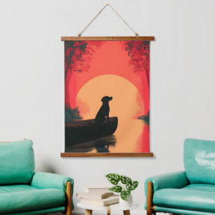 Minimalistische Sunset Black Labrador Dog Hangend Wandkleed