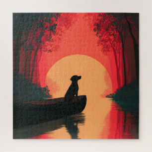 Minimalistische Sunset Black Labrador Dog Legpuzzel