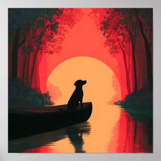 Minimalistische Sunset Black Labrador Dog Poster (Voorkant)